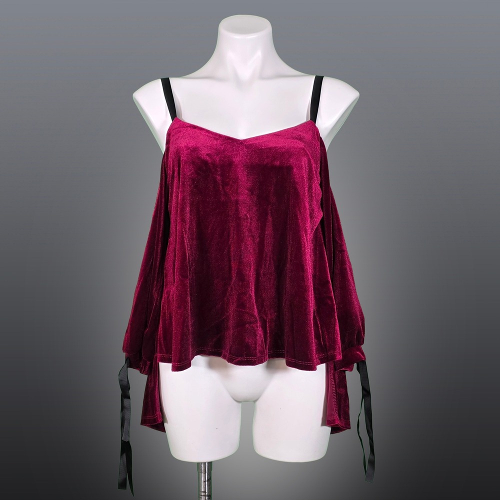 Romeo + Juliet Couture Velvet‎ Cold Shoulder Top Women Burgundy Ribbon M